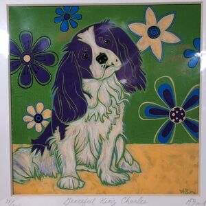 Angela Bond Graceful King Charles Spaniel Dog Pop Art Print Signed Matted 11/300